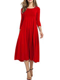 Chicmy- Casual Solid Round Neck Long Dress