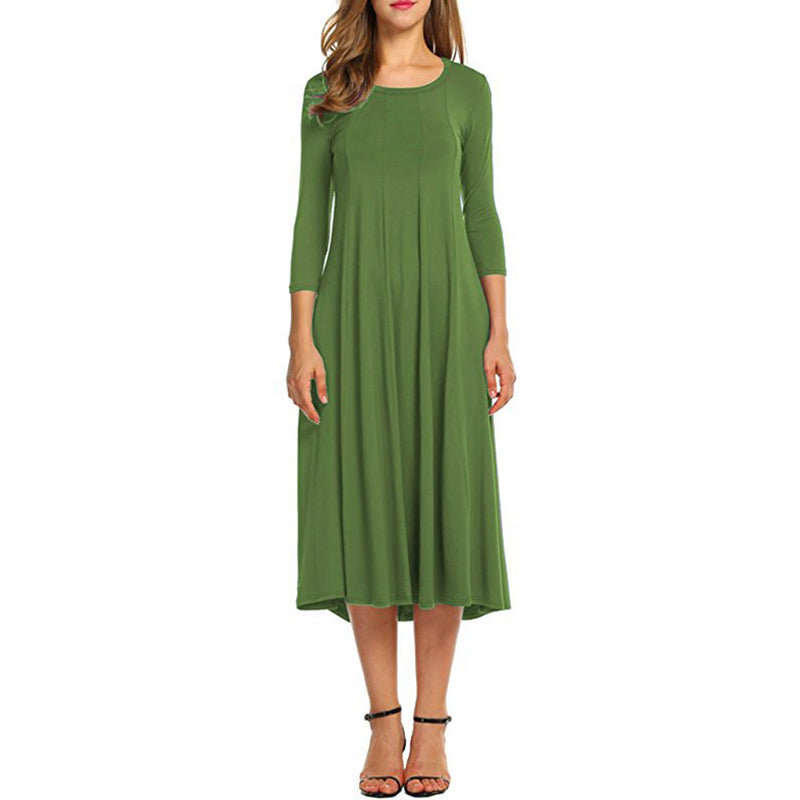 Chicmy- Casual Solid Round Neck Long Dress