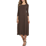 Chicmy- Casual Solid Round Neck Long Dress