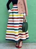 Chicmy-High Waisted Contrast Color Striped Skirts Bottoms