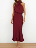 Chicmy-Solid Color Sleeveless Halter-Neck Midi Dresses