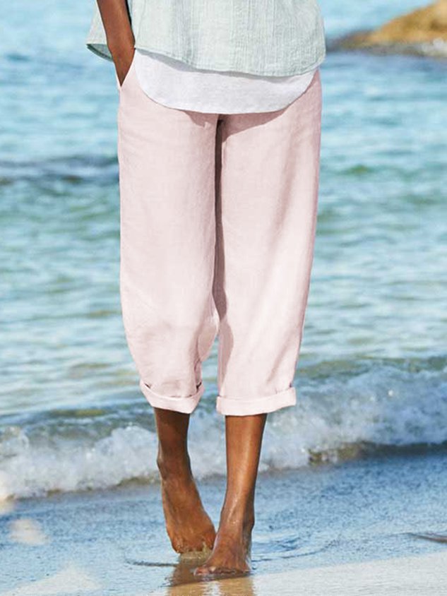 ChicmySummer Linen Casual Solid Pants