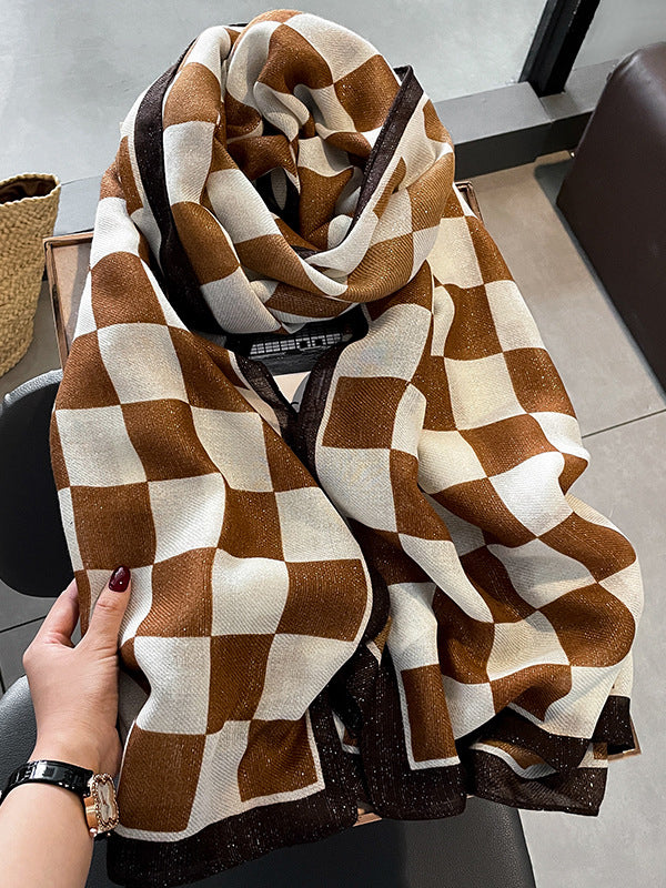 Chicmy-Simple Fashion Contrast Color Plaid Printed Scarf