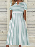 Chicmy- Irregular Stripe Print V-Neck Short Sleeve Dress