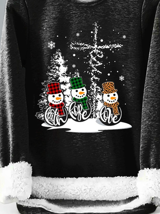 ChicmyWomen Loose Christmas Snowman Casual Crew Neck Thicken Sweatshirt