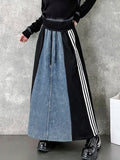 CHICMY-Graduation gift, graduation evening dress Striped Split-Joint Drawstring Contrast Color Loose A-Line Skirts Bottoms