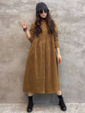 Chicmy-Original Solid Corduroy Lapel Dress