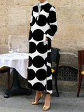 Chicmy-Long Sleeves Loose Polka-Dot Split-Side Stand Collar Midi Dresses