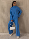 Chicmy-Casual Solid Color Irregularity High-Neck Sweater& Wide Leg Pants Suits