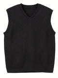 ChicMy-Fall Outfits Plus Size Men's Solid Knit Textured Vest Sweater For Spring/autumn, Oversized Trendy Sleeveless Sweater For Males, Men's Clothing