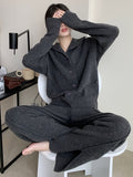 Chicmy-Urban Loose  Solid Color Cardigan Tops & Wide Leg Split-Front Pants Suits