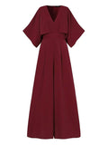 Chicmy-Simple Solid Color V-Neck Half Sleeves Wide Leg Jumpsuits