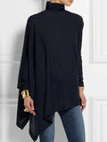 Chicmy-Casual Loose Long Sleeves Asymmetric Solid Color High-Neck T-Shirts Tops