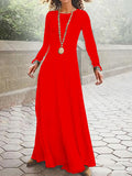 Chicmy- Casual Solid Color Round Neck Long Sleeve Maxi Dress
