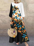 Chicmy- Round Neck Printed Three-quarter Sleeve Maxi Dress