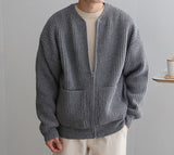 Chicmy-Korean style, Korean men's outfit, minimalist style, street fashion No. 4454 KNITTED ROUND-NECK CARDIGAN SWEATER