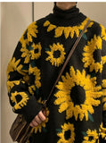 Chicmy-Graduation gift, Coachella Valley Music Festival Look,O-Neck Sunflower Pattern Warm Sweater