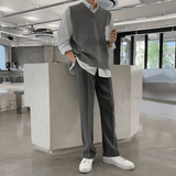 Chicmy-Korean style, Korean men's outfit, minimalist style, street fashionNo. 4000 DRAPE STRAIGHT WIDE PANTS