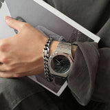 Chicmy-Korean style, Korean men's outfit, minimalist style, street fashionANCIENT DARK SILVER CHAIN BRACELET