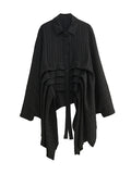 Chicmy-Pleated Solid Color Cropped Long Sleeves Lapel Blouses&shirts Tops