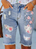 Chicmy-Floral Denim Loose Casual Denim Shorts