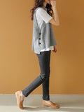 Chicmy-Fall Outfits Simple Sleeveless Loose Buttoned Solid Color Round-Neck Sweater Vest Outerwear