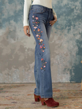 ChicmyRegular Fit Floral Denim Casual Jeans