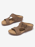 ChicmyKhaki Retro Flowers Breathable Hollow Casual Sandals