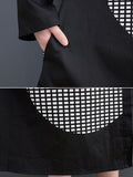 Chicmy-Vintage Loose Long Sleeves Buttoned Printed Polka-Dot Lapel Collar Midi Dresses