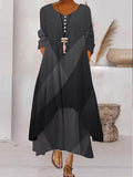 Chicmy- V-neck Loose Colorblock Print Holiday Long Sleeve Maxi Dress