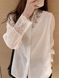 Chicmy-Urban Black White Lace Split-Joint Hollow Blouse