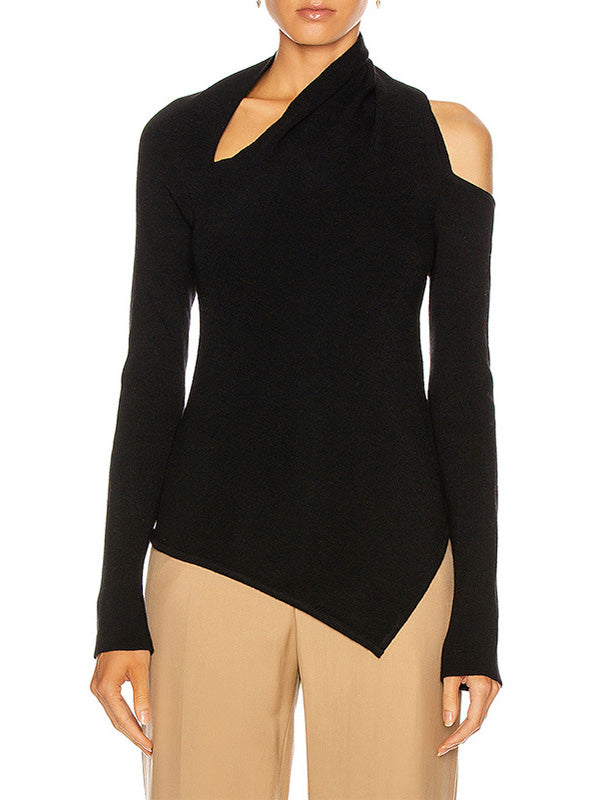 Chicmy-Casual Cropped One-Shoulder Kniting Sweater