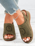 ChicmyJFN Ethnic Pattern Punched Hollow Velcro Vintage Sandals