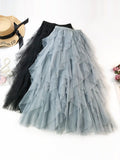 Chicmy-Solid Color Irregular Tiered Gauze Skirt