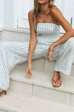 CHICMY-Women's Spring and Summer Outfits, Casual and Fashionable Dew Shoulder Striped Whtie One-piece Jumpsuit