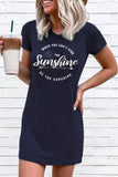 CHICMY-Women's Spring and Summer Outfits, Casual and Fashionable O Neck Print Dark Blue Mini Dress