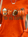 ChicmyCasual Halloween Football Tis The Season Pumpkin Maple Leaf Print Sweatshirt
