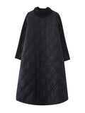 Chicmy-Simple Split-Joint High-Neck H-Line Quilted Midi Dress