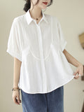 Chicmy-Pleated Solid Color Split-Joint Half Sleeves Loose Lapel Blouses&Shirts Tops