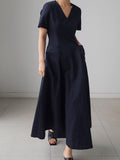 Chicmy-Simple Casual Solid Color Pleated Midi Dress