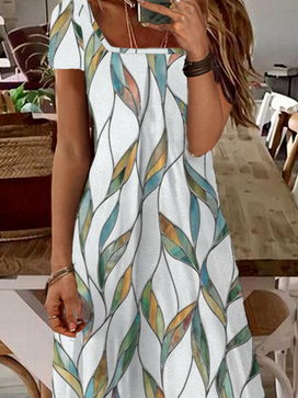 Chicmy Printed Casual Square Neck Short Sleeve Dress