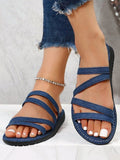 ChicmyDenim Blue Straps Comfy Slide Sandals