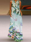 Chicmy- V-neck Loose Casual Floral Print Sleeveless Maxi Dress