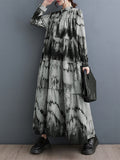 CHICMY-Graduation gift, graduation evening dress Tie-dyed Split-Joint Pleated Loose Long Sleeves Stand Collar Midi Dresses