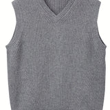 ChicMy-Fall Outfits Plus Size Men's Solid Knit Textured Vest Sweater For Spring/autumn, Oversized Trendy Sleeveless Sweater For Males, Men's Clothing