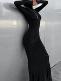 CHICMY-Graduation gift, graduation evening dress Split-Joint Solid Color Long Sleeves Bodycon High Neck Maxi Dresses