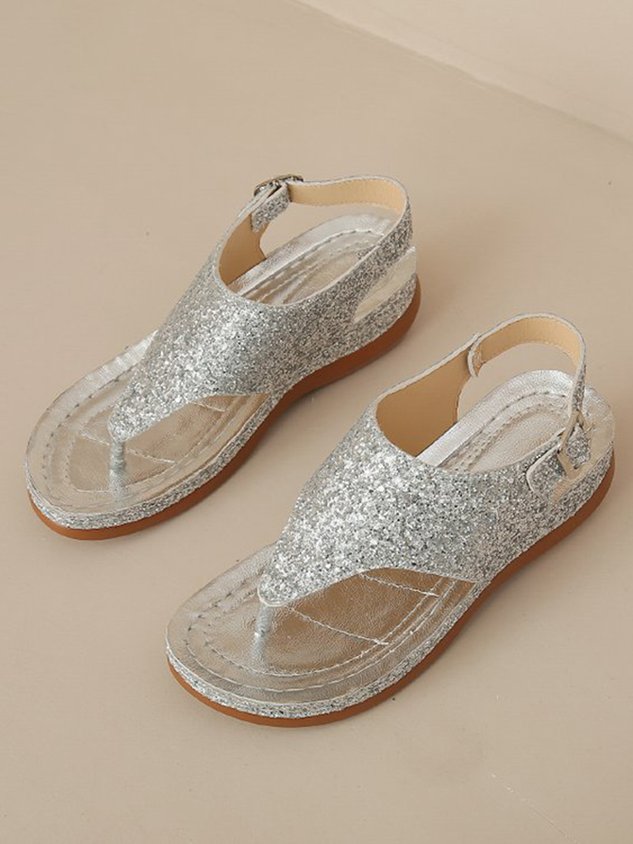 ChicmyCasual Glitter Wedge Thong Sandals