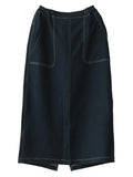 Chicmy-Simple Split-Joint Side Pocket A-Line Denim Skirt