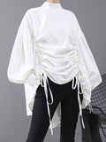 Chicmy-Drawstring Cropped Loose Stand Collar Shirt