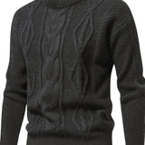 Chicmy  Men's Stylish Solid Knitted Sweater, Casual Mid Stretch Breathable Long Sleeve Crew Neck Top For City Walk Street Hanging Outdoor Activities